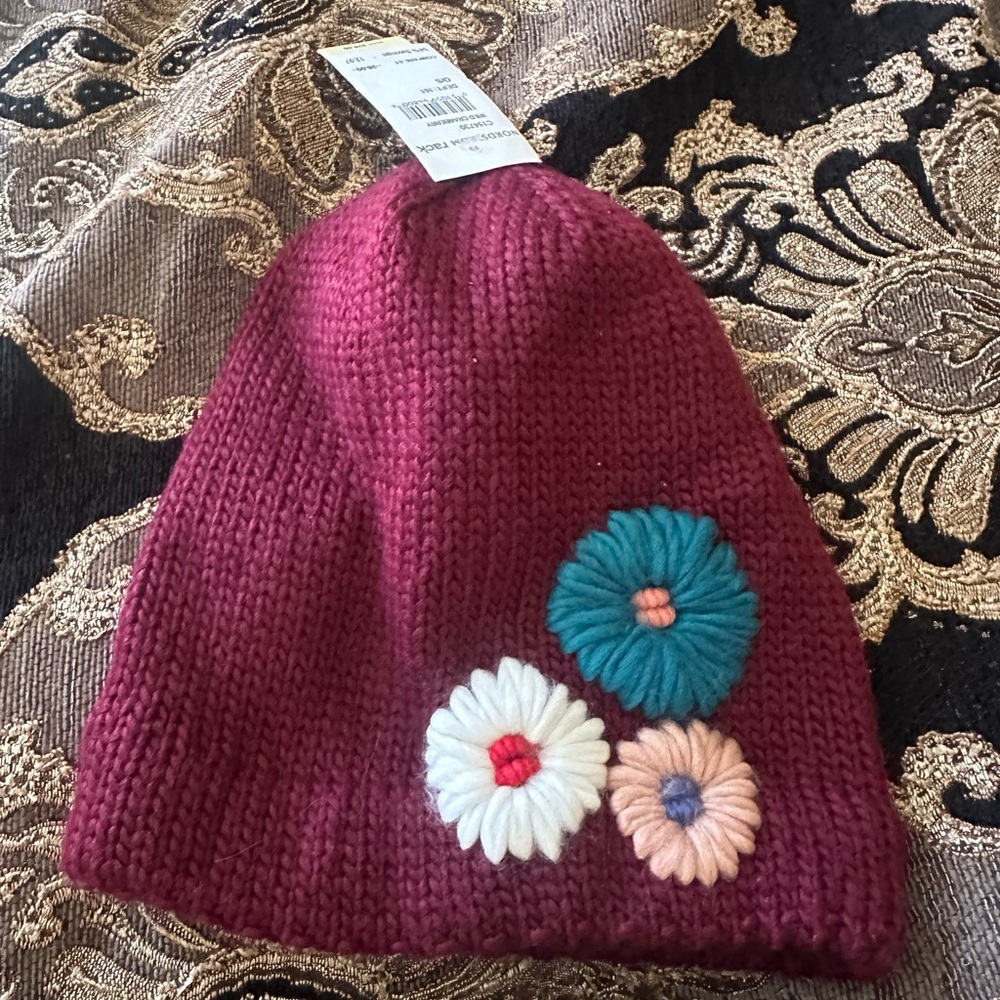 Collection 18  Pink and Blue Floral Knit beanie hat